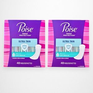 2 Poise Ultra Thin Incontinence Pads Light Absorbency Regular Length, 48 Ct Each